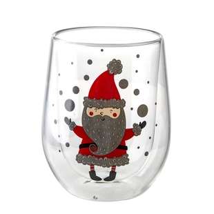 Holiday Santa Borosilicate Glass Double Wall Coffee Cup 14oz