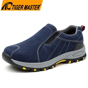 TM3421 Scarpe antinfortunistiche in pelle scamosciata blu con punta in acciaio antiscivolo e suola in gomma antiforatura senza lacci