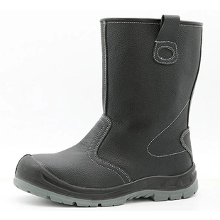 TM5009 Huile en cuir noir Résistant en acier antidérapant antidérapant antidérapant anti-ponction sans lacets Bottes à haute rigueur élevée