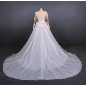 New design wedding gown v neckline detachable train champagne wedding  dresses