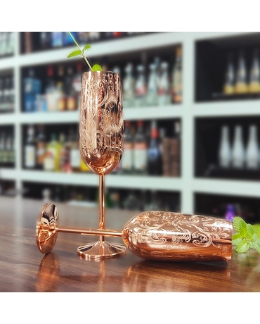 Chine Etching Design Food Grade Stainless Steel Goblet Wine Cup Champagne Glasses fabricant