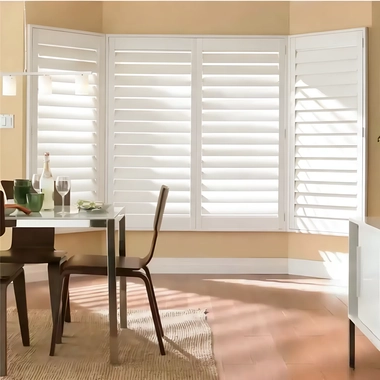 China Premium Solid Wood Window Shutters  Adjustable Louvered Plantation Shutters for Privacy & Light Control manufacturer
