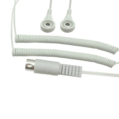 Customizable Spring Lead Wire DIN 5 Pin Male to Dual 3.5mm Female Snap ECG Coiled Cable | Dongguan Certified Medical Manufacturer
