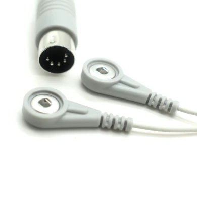 Customizable Spring Lead Wire DIN 5 Pin Male to Dual 3.5mm Female Snap ECG Coiled Cable | Dongguan Certified Medical Manufacturer