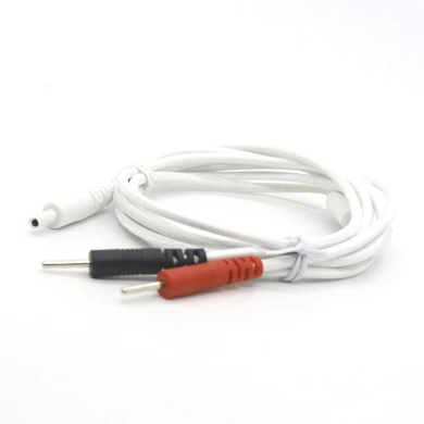 DC2.35mm safety standard male plug to 2 leads 2.0mm electrode pin braided cable | TENS EMS Lead Wire Manufacturer