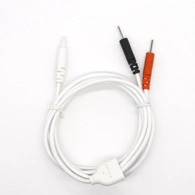 DC2.35mm safety standard male plug to 2 leads 2.0mm electrode pin braided cable | TENS EMS Lead Wire Manufacturer