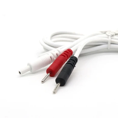DC2.35mm safety standard male plug to 2 leads 2.0mm electrode pin braided cable | TENS EMS Lead Wire Manufacturer