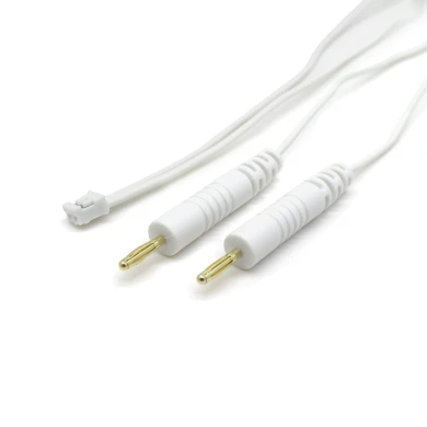 Customized 2pin connector To gold-plated  2.0mm banana plug cable with 2 leads wire | Dongguan TENS EMS Lead Wire Manufacturer