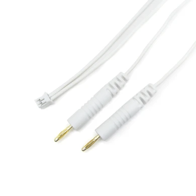 Customized 2pin connector To gold-plated  2.0mm banana plug cable with 2 leads wire | Dongguan TENS EMS Lead Wire Manufacturer