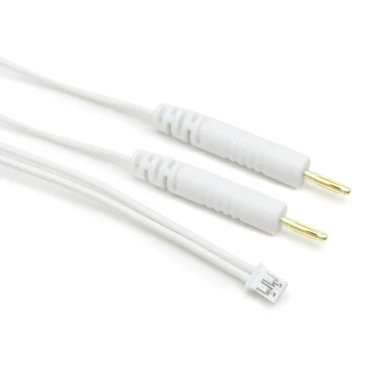 Customized 2pin connector To gold-plated  2.0mm banana plug cable with 2 leads wire | Dongguan TENS EMS Lead Wire Manufacturer