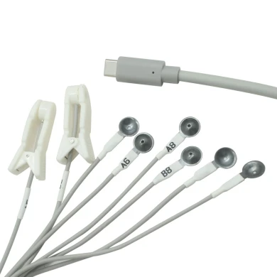 Factory Custom USB C Male to Silver Chloride EEG Suction Cup and Ear Clip Lead Wires for TENS EMS Devices | Dongguan TENS EMS Lead Wire Manufacturer