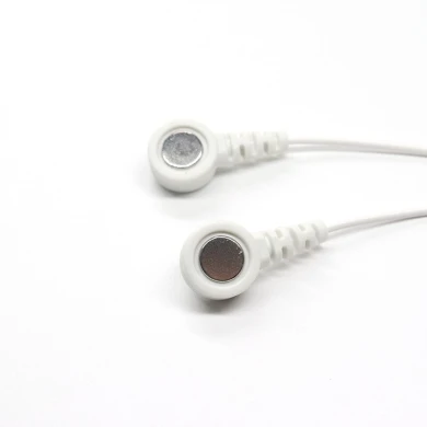 Customized 2.0mm Electrode Pin Turn To 4.0mm Magnetic Snap White Cable for Physical Therapy | Dongguan Lead Wire Manufacturer