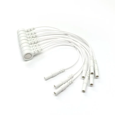Customized 2.0mm Electrode Pin Turn To 4.0mm Magnetic Snap White Cable for Physical Therapy | Dongguan Lead Wire Manufacturer