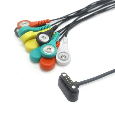 Customized 10 Pin pogo pin mangtic connector to 10 leads 4.0mm female snap ECG Cable | Dongguan ECG wire Supplier