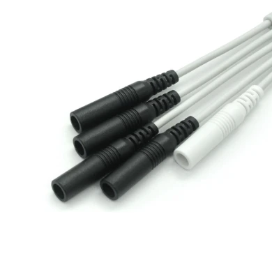 Cusomized 6 Pin Male Connector to 5 Leads 2.0mm Electrode Pin ECG Cable for Physical Therapy Machine | Dongguan Medical Cable Supplier