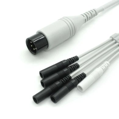 Cusomized 6 Pin Male Connector to 5 Leads 2.0mm Electrode Pin ECG Cable for Physical Therapy Machine | Dongguan Medical Cable Supplier