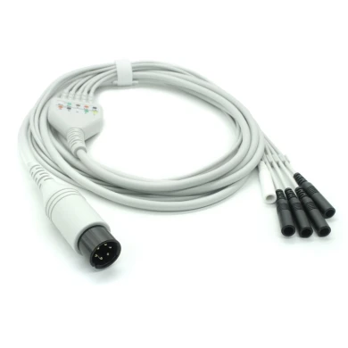 Cusomized 6 Pin Male Connector to 5 Leads 2.0mm Electrode Pin ECG Cable for Physical Therapy Machine | Dongguan Medical Cable Supplier