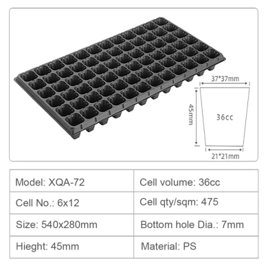 72 Cells Cheap Tomato Broccoli Squash Eggplant Black PS Plastic Indoor Seedling Starting Trays