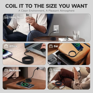 Logo personnalisé 60W Charge magnétique noire USB C vers USB C Câble double sortie 4 en 1 Câble de chargement multi-magnétique
