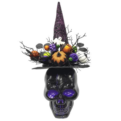 Senmasine Múltiples Estilos Calaveras de Esqueleto de Halloween con Sombrero de Bruja Decoración de Adornos de Ojos espeluznantes