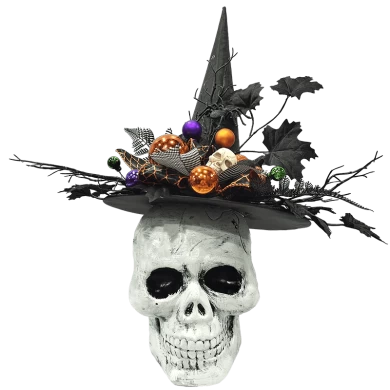 Senmasine Crânes de squelette d'Halloween de styles multiples avec décoration de boules aux yeux effrayants de chapeau de sorcière