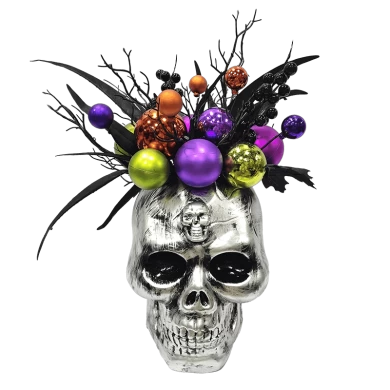 Senmasine mehrere Stile Halloween-Skelettschädel mit Hexenhut, gruseligen Augen, Kugeln-Dekoration
