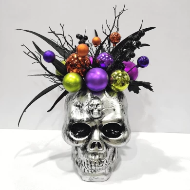 Halloween Decorations Skull with Pumpkin Witch Hat Spooky Eyes Baubles DIY Skeleton head