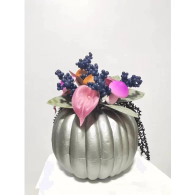 Senmasine decorazioni di Halloween zucca con palline glitterate blu fiore artificiale rosa foglie d'acero decorazione con fiocco