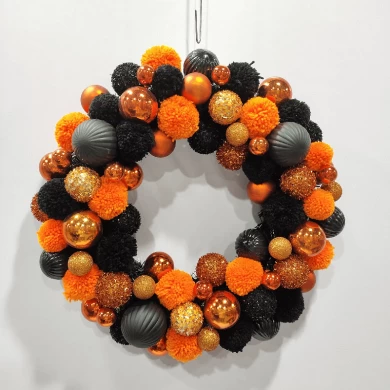 Senmasine Corona de puerta de Halloween con adornos bola cinta lazo colgante decoración DIY