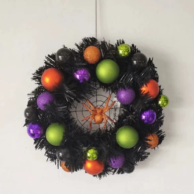 Senmasine Halloween-deurkrans met kerstballen, ballint, strik, hangende doe-het-zelf-decoratie
