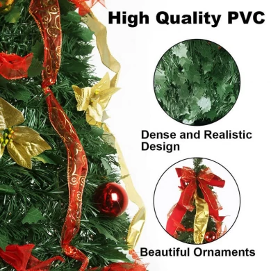 Senmasine 6 Fuß Pop-up-Weihnachtsbaum mit Lichterständer, einfache Montage, vordekorierte, zusammenklappbare Weihnachtsbäume
