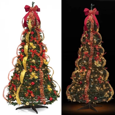 Senmasine 6Ft pop up christmas tree With Lights Stand Easy Assembly Pre-Decorated Collapsible Xmas Trees