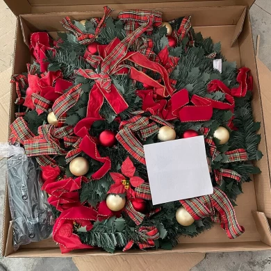 Árboles de Navidad artificiales preiluminados Senmasine de 6 pies, árbol de Navidad plegable emergente predecorado con luces y lazos de cinta roja