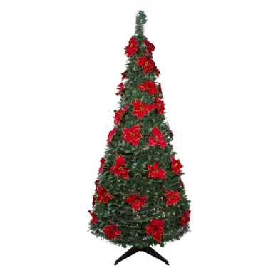 شجرة عيد الميلاد Senmasine مقاس 6 بوصات مضاءة مسبقًا وأشجار عيد الميلاد الاصطناعية القابلة للطي والمزخرفة مسبقًا من البونسيتة