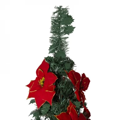 Senmasine 6' árvore de natal pré-iluminada pré-decorada poinsettia pop-up árvores de natal dobráveis ​​artificiais