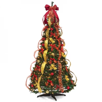 Senmasine 点灯済みクリスマスツリー 事前に装飾された折りたたみ可能な人工クリスマスポップアップツリー LED ライトスタンド付き 組み立て簡単