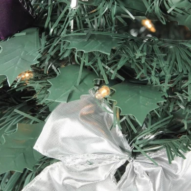 Senmasine 6 フィート 点灯済みパープルリボン シルバーリボン 装飾済み人工クリスマス ライト付きポップアップクリスマスツリー
