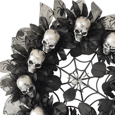 Senmasine 24 Zoll gruseliger gruseliger Halloween-Skelett-Kranz mit schwarzer Schleife, Spinnennetz, Haustür-Hängedekoration