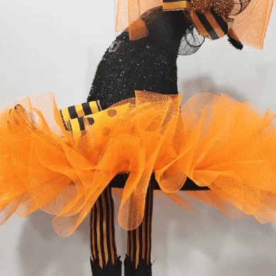 Senmasine 22 inch glitter Halloween-hoed met heksenpoot oranje gaas voordeur thuis hangende decoratie