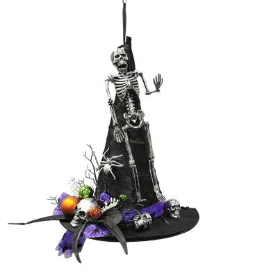 Senmasine Sombrero de Halloween Bruja con Cabeza de Esqueleto Mano Cinta con Purpurina Lazos Decoración de Mesa espeluznante