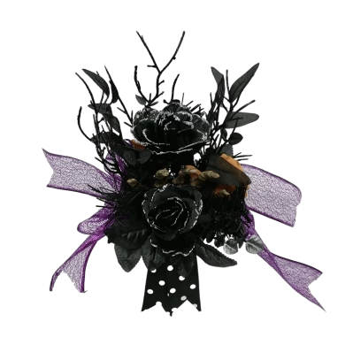 Senmasine ハロウィン カボチャ デコレーション グリッター リボン ボウ付き 人工黒葉 ブランチ クモ