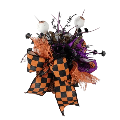 Senmasine Schwarzer Halloween-Kürbis mit künstlichen schwarzen Blättern, Zweig, Mini-Spinnen, glitzernden orangefarbenen Beeren