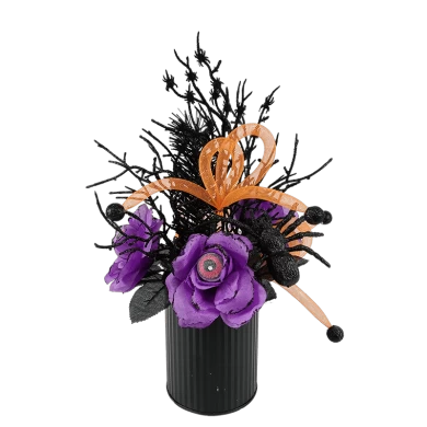Senmasine Decoração de caveira de Halloween com esqueleto glitter preto ramo morto flores artificiais grandes de rosa