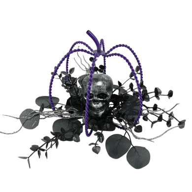 Senmasine Bougeoir Halloween Avec Têtes De Squelette Main Branches Mortes Noires Feuilles Artificielles Fleurs Roses