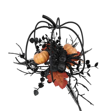 Candelabro Senmasine de Halloween con cabezas de esqueleto, ramas muertas negras, hojas artificiales, flores rosas