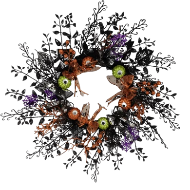 Corona de Halloween Senmasine de 26 pulgadas para puerta delantera, decoración colgante, rama negra, hojas artificiales, ojos espeluznantes, flores, calabaza