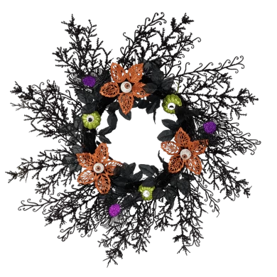 Senmasine 26 Zoll Halloween-Kranz für die Haustür zum Aufhängen, Dekoration, schwarzer Zweig, künstliche Blätter, gruselige Augen, Blumen, Kürbis
