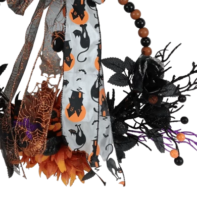 Senmasine 20-дюймовый венок из бисера на Хэллоуин с искусственными цветами, розами, лентами, бантами, черный, фиолетовый, мертвая ветка