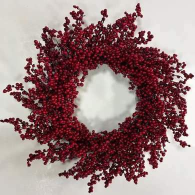Senmasine 24 英寸红色浆果花环圣诞节前门悬挂装饰