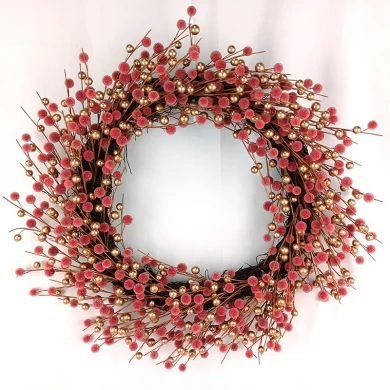 Senmasine 24 英寸红色浆果花环冬季圣诞农舍前门悬挂装饰